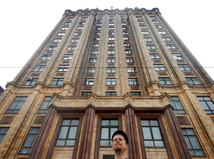 The one picture I took in Riga - my guy and a huge Soviet building.